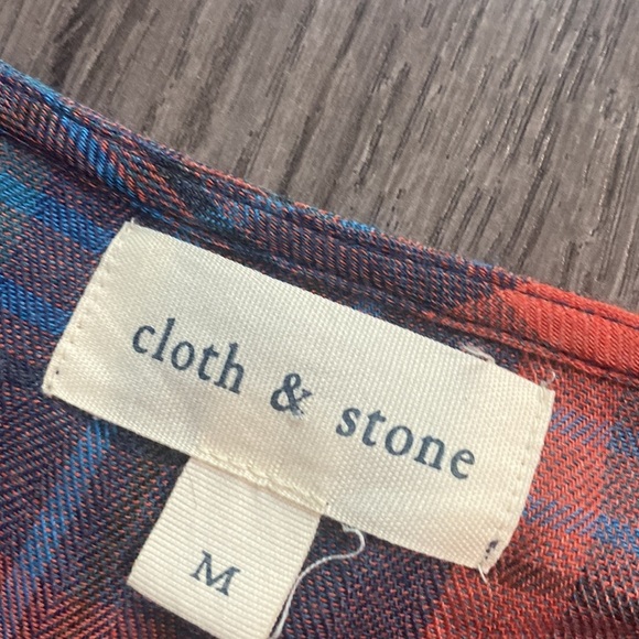 Anthro. Cloth & Stone Plaid Lace Up Pocket Shirt M - Picture 5 of 6